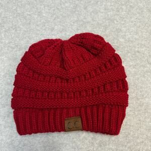 C.C Beanie Hat WMNS One Size Cardinal Red Cable Knit Thick Unisex Outdoor Cozy